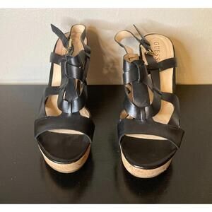 Guess Women's Black Strappy Wedge Sandals